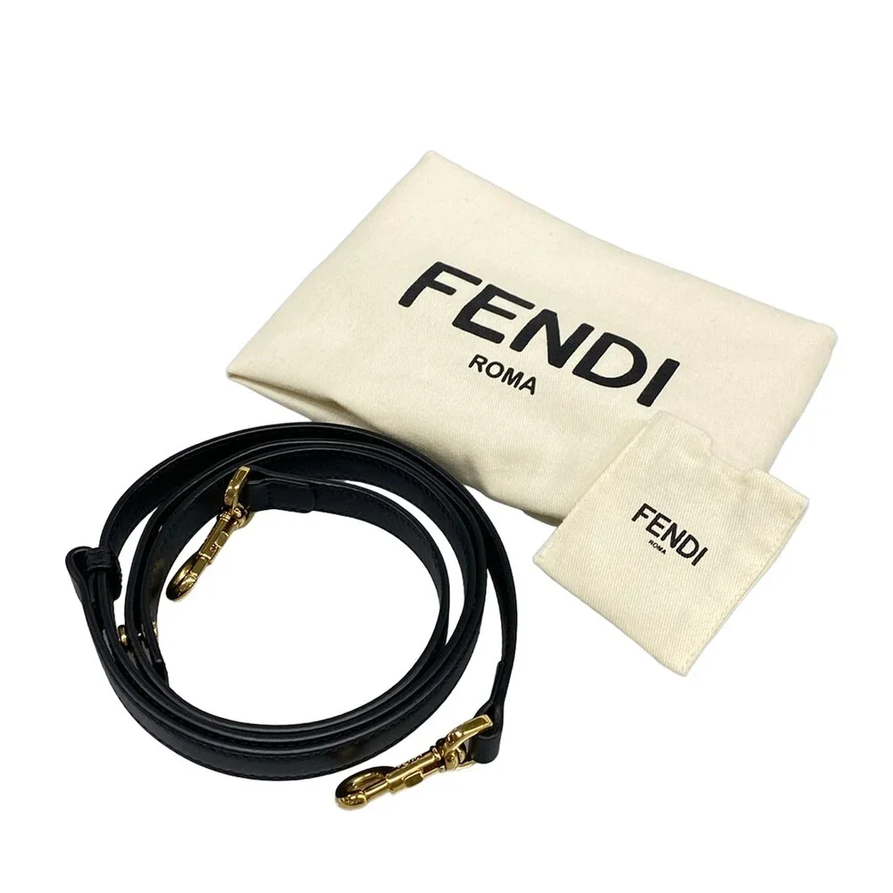 Fendi Mini By The Way Handbag 8BL145 Beige Black Straw Leather